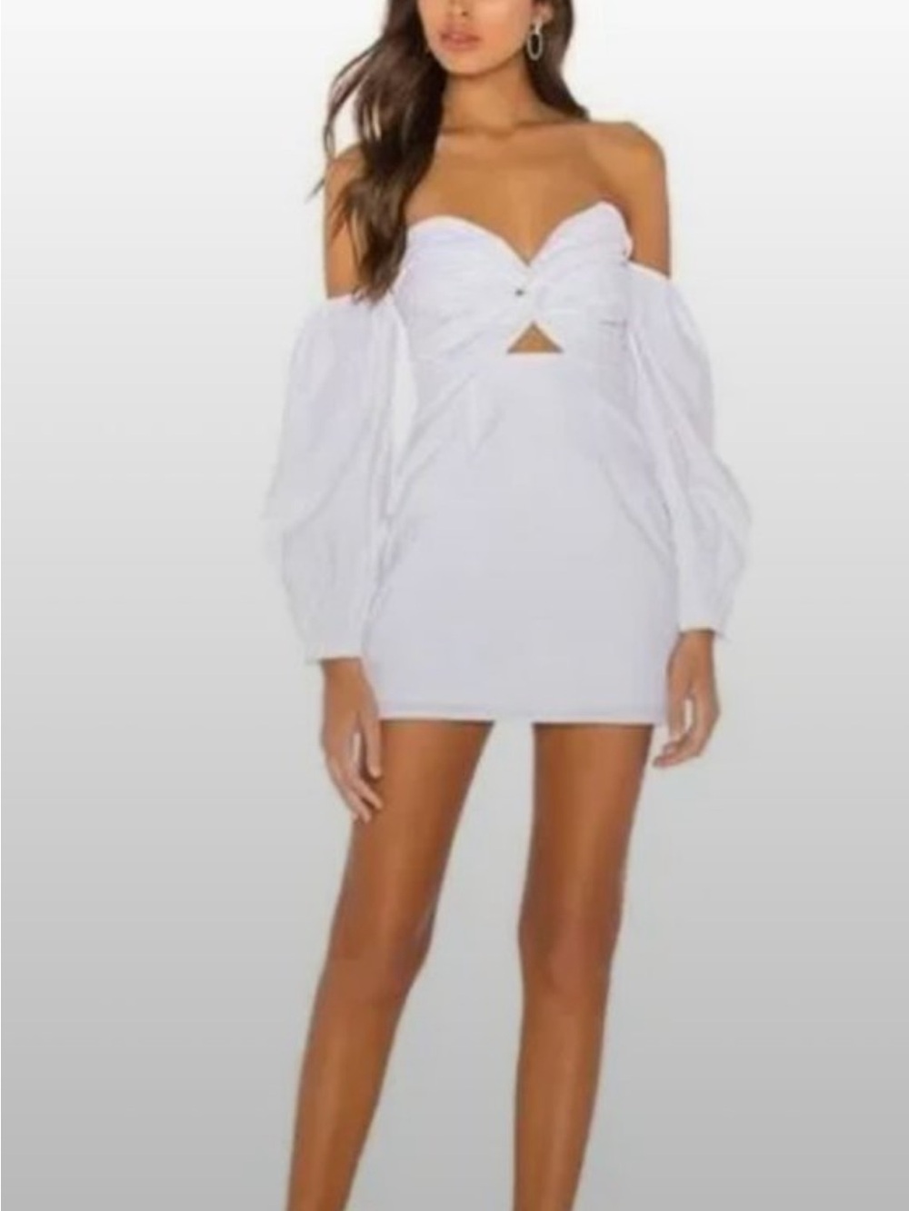superdown White Strapless Puff-Sleeve Mini Dress